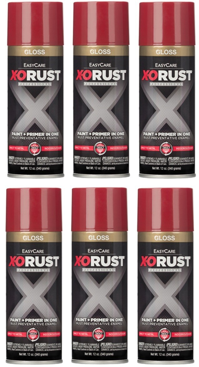 X-O Rust XOP39-AER Gloss RED Anti-Rust Enamel Spray Paint & Primer – 6 Pack