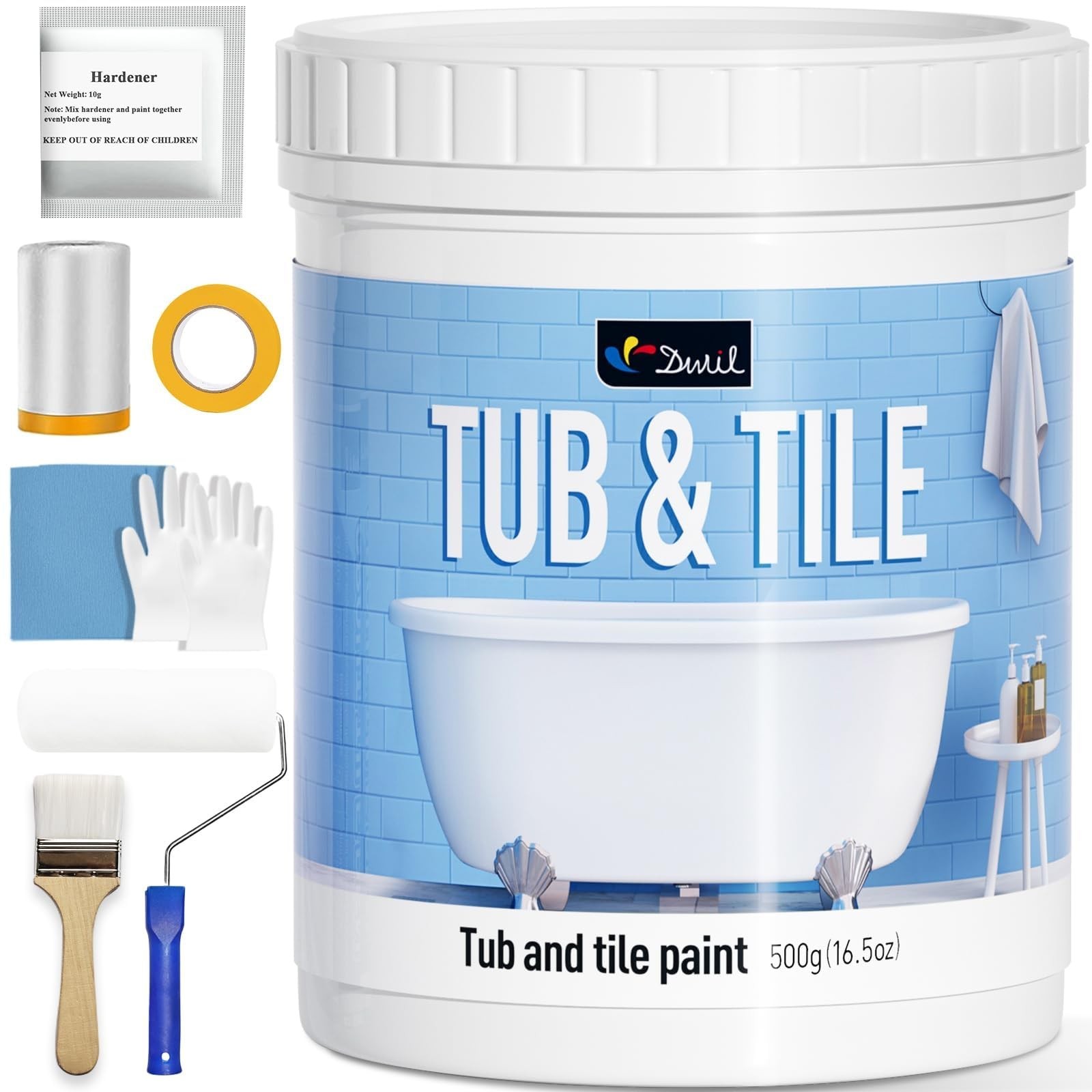 Tile Refinishing Kit – Water-Based Bathtub Paint, Low Odor, Easy Use, 16.5oz, Se