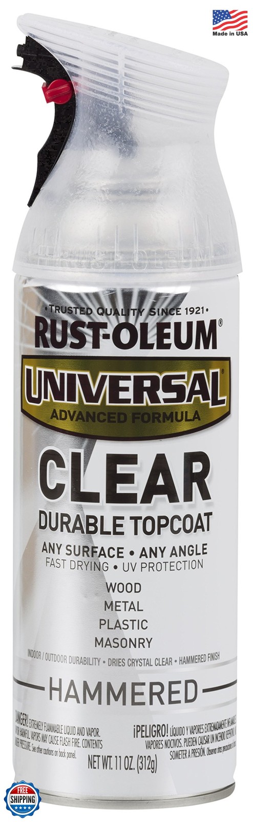 Rust-Oleum 302153 Universal All Surface Clear Topcoat Spray, 11 oz, Hammered Cle