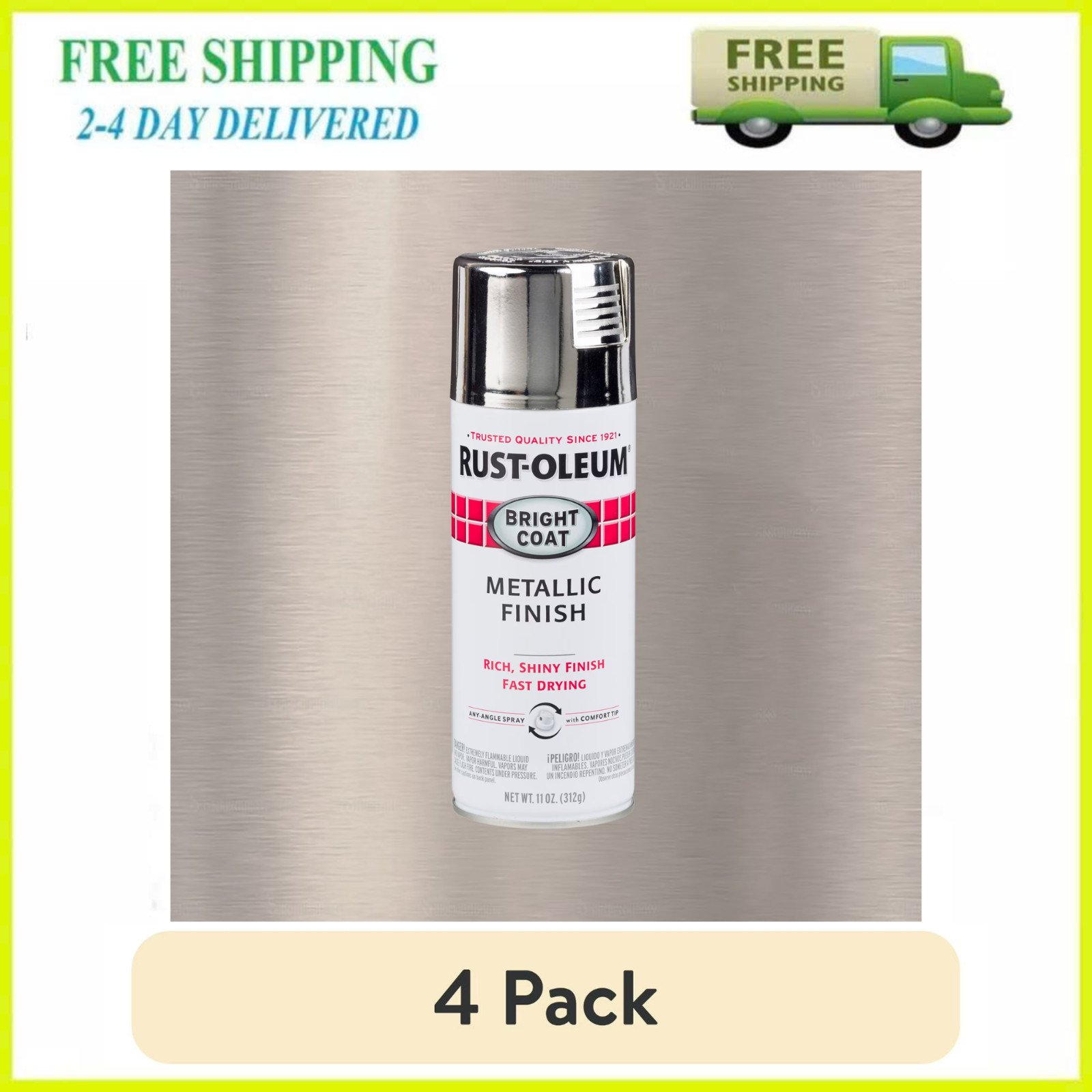 4 Pack Rust-Oleum Bright Coat Metallic Spray Paint Chrome 11 oz 7718830 – New