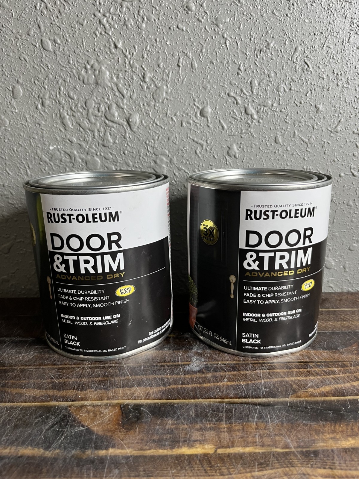 Set of 2 Rust-Oleum Door & Trim Advanced Dry Satin Black Paint 1 Quart