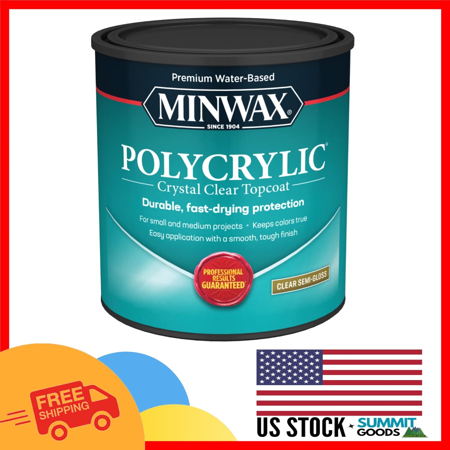 1 Quart Water-Based Semi-Gloss Polycrylic Finish for Interior Wood Protection