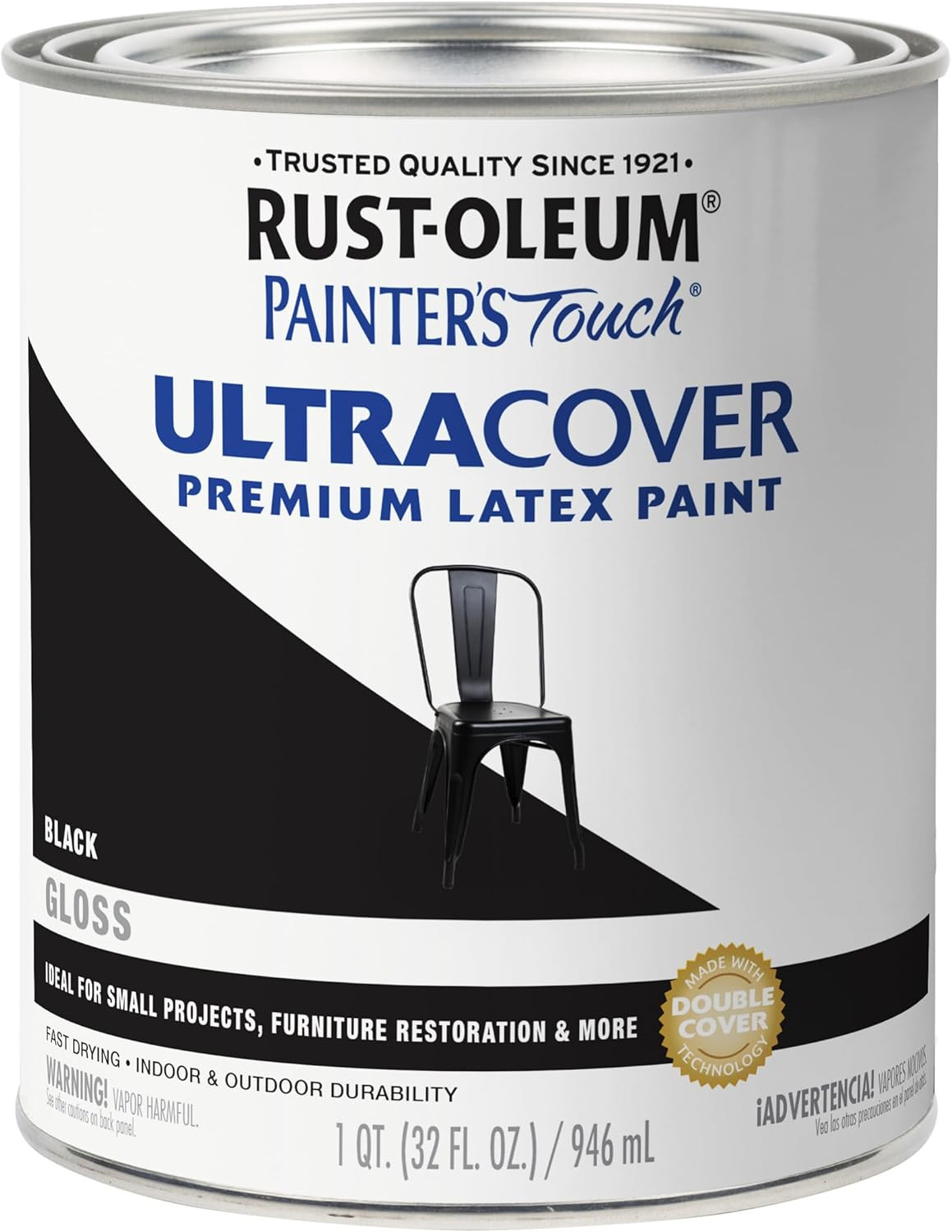 Rust-Oleum 1979502 Painter’S Touch Latex Paint, Quart, Gloss Black, 1 Quart, (Pa