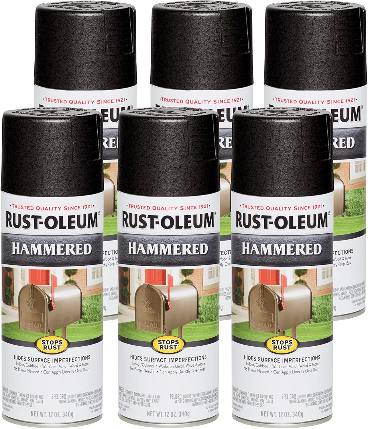 7215830-6PK Stops Rust Hammered Spray Paint, 12 Oz, Black, (Pack of 6)