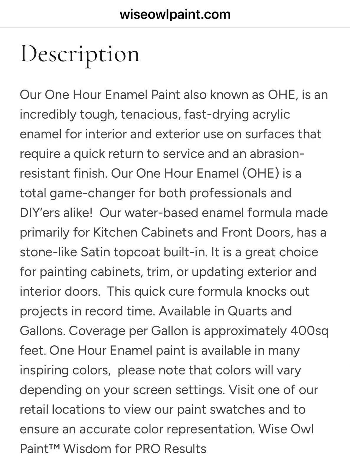 Wise Owl One Hour Enamel Paint Quart Iconic Gray Furniture Paint