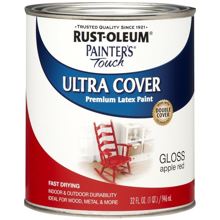 Rust-Oleum 1966502-2PK Painter’s Touch Latex Paint, Quart, Gloss Apple Red, 2…