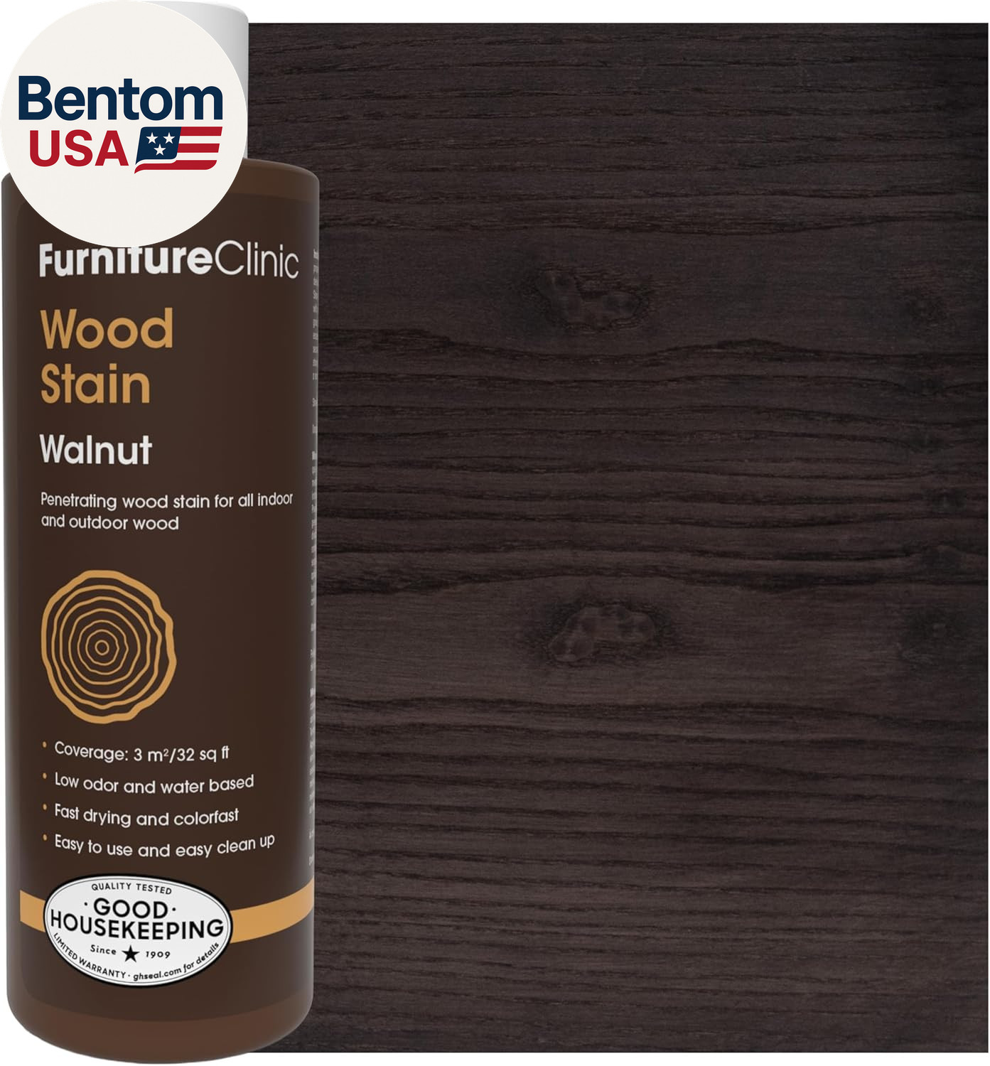 Wood Stain | Walnut | Water Based | Fast Drying, Low Odor, & Non-Toxic | for Ind