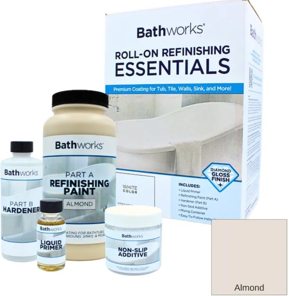 Bathworks Roll-On Refinishing Kit Almond Gloss for Tile, Wall, Ceramic, 120 ft²