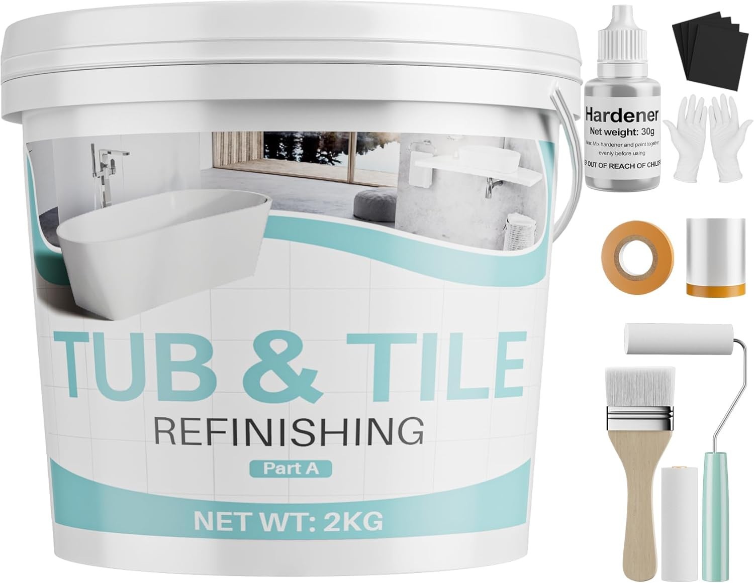 Tile Paint, 70 oz Tub and Tile Refinishing Kit with Hardener, Tub Paint for B…