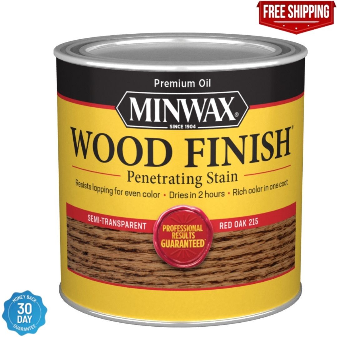 Minwax 221504444 Wood Finish Penetrating Interior Wood Stain, 1/2 pint, Red Oak