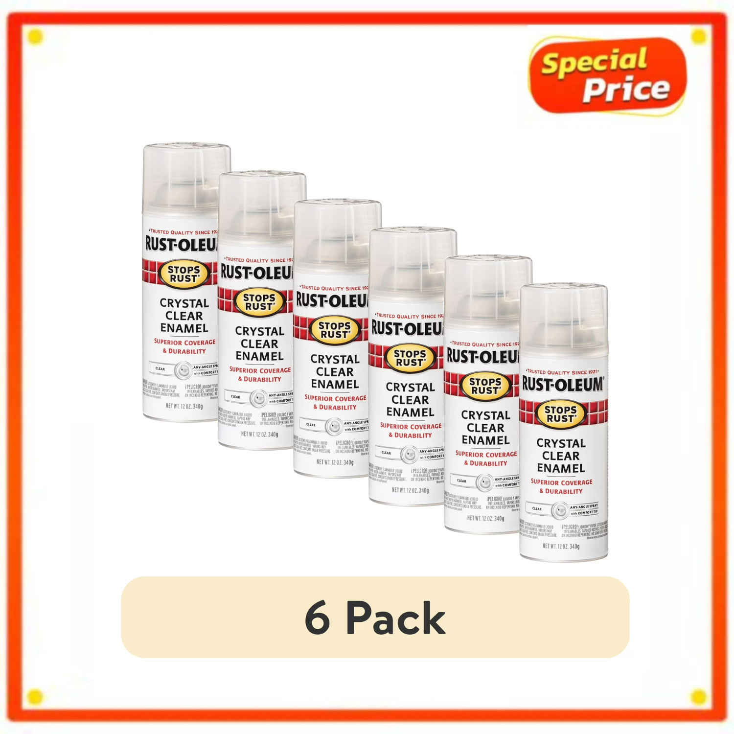 Rust-Oleum Stops Rust Crystal Clear Gloss Protective Spray Paint 12 oz, 6 Pack