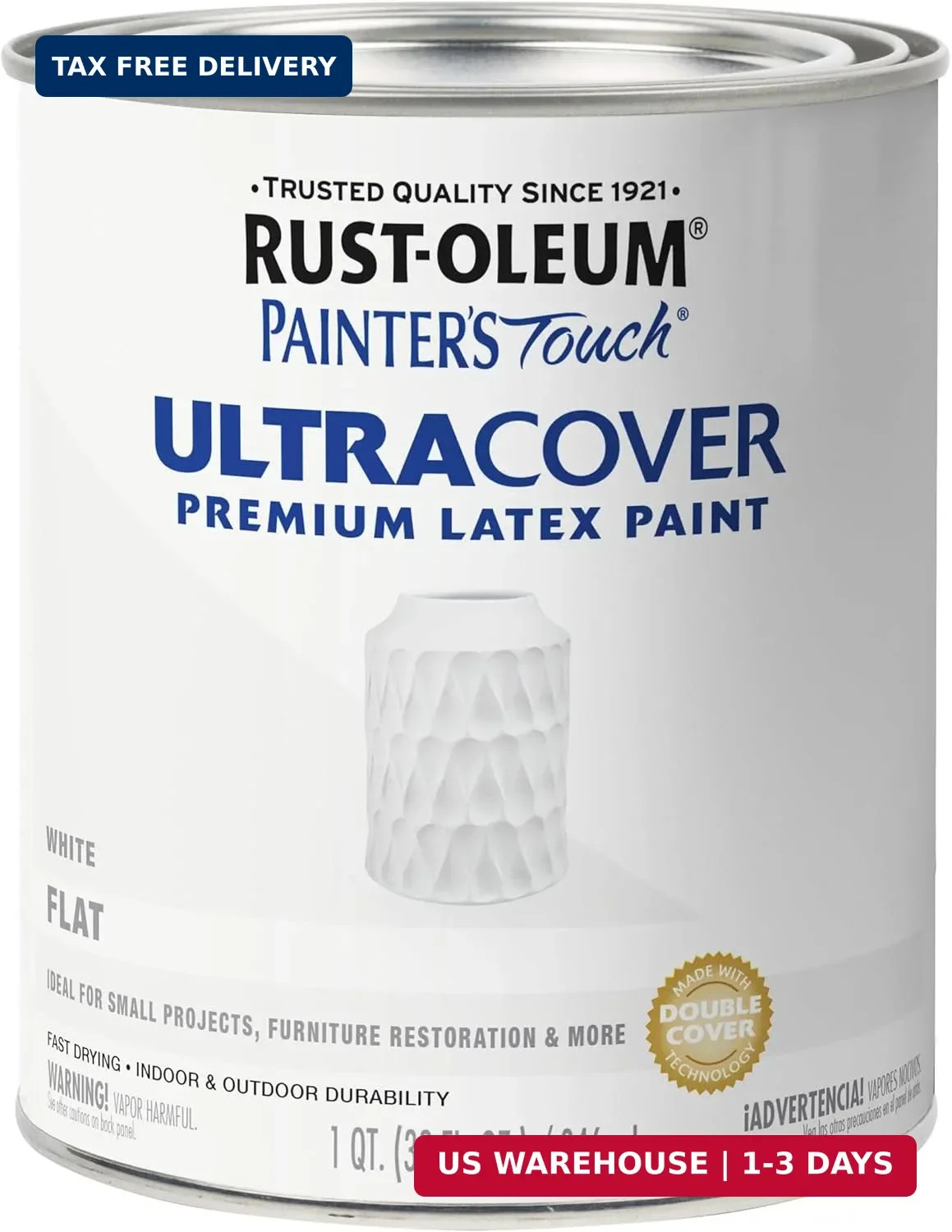 Rust-Oleum 1990502 Painter’s Touch Latex Paint, Quart, Flat White 32 Fl Oz (Pack