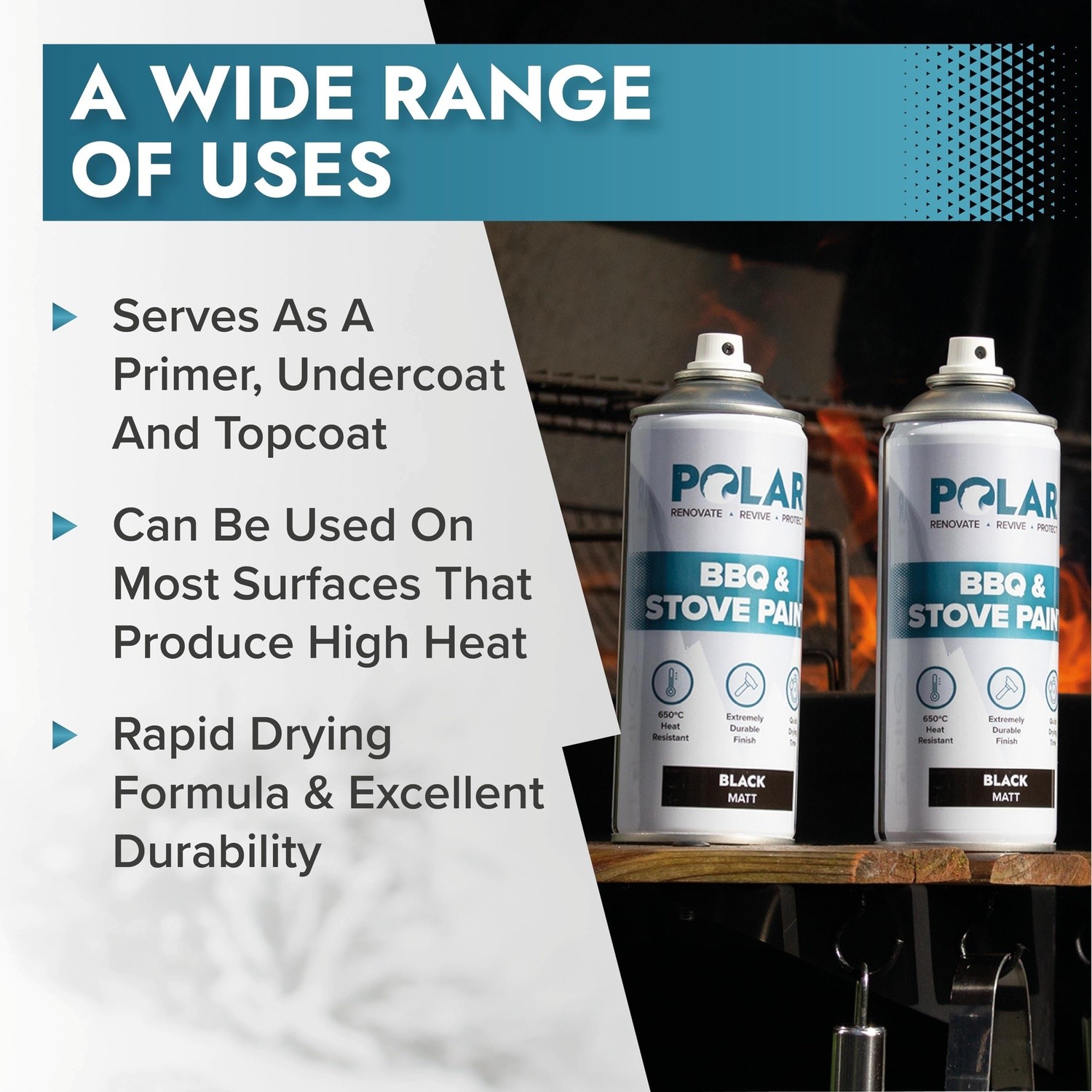 Polar BBQ & Stove Spray Paint, Matte Black, 13.5 Fl Oz, 2 Pack