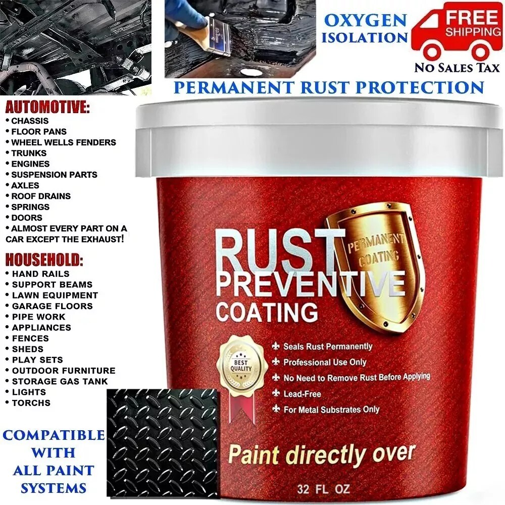 PERMANENT RUST CORROSION UV PROTECTION BLACK PAINT COATING AUTOMOTIVE HOME 32 OZ