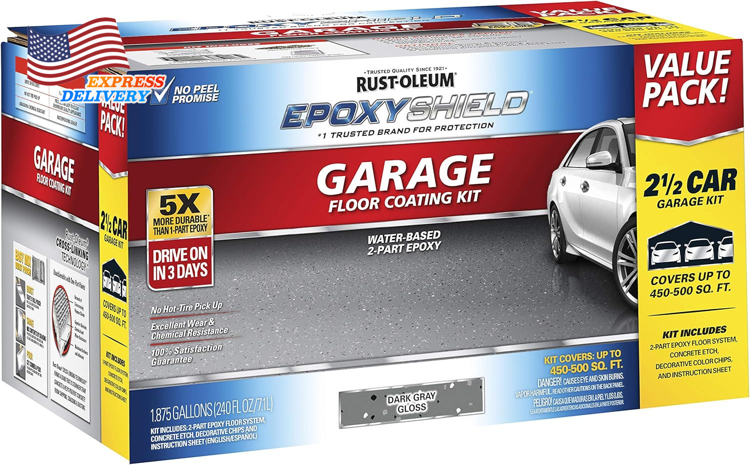 365186 EPOXYSHIELD Garage Floor Coating Kit 2.5 Car Gloss Dark Gray