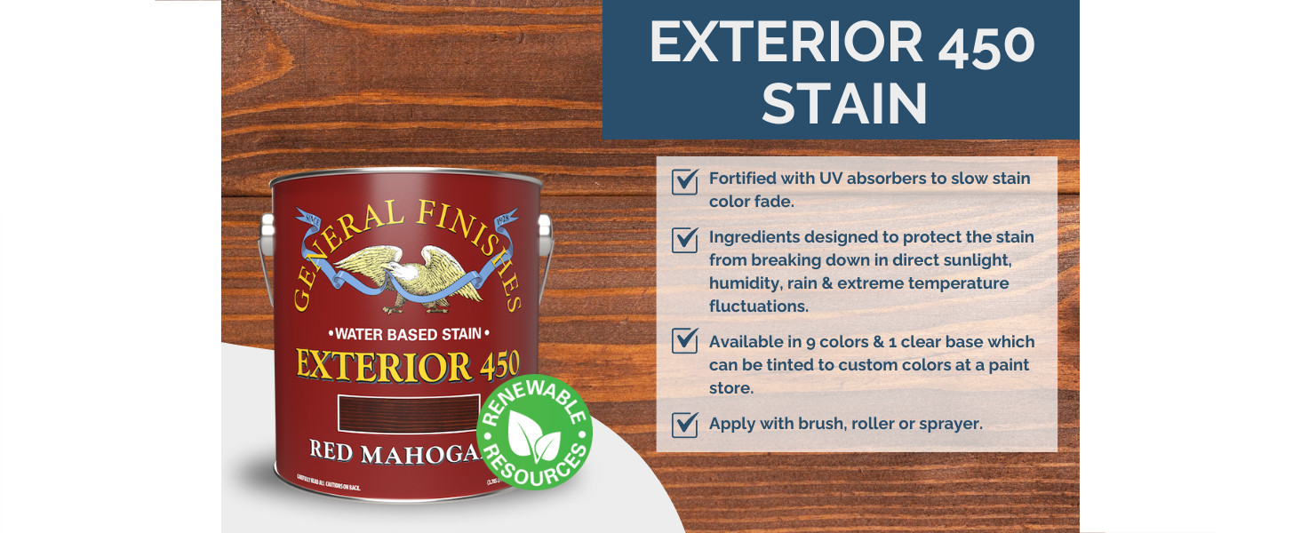 General Finishes Exterior 450 Water Based Wood Stain, 1 Gallon, Natural Base