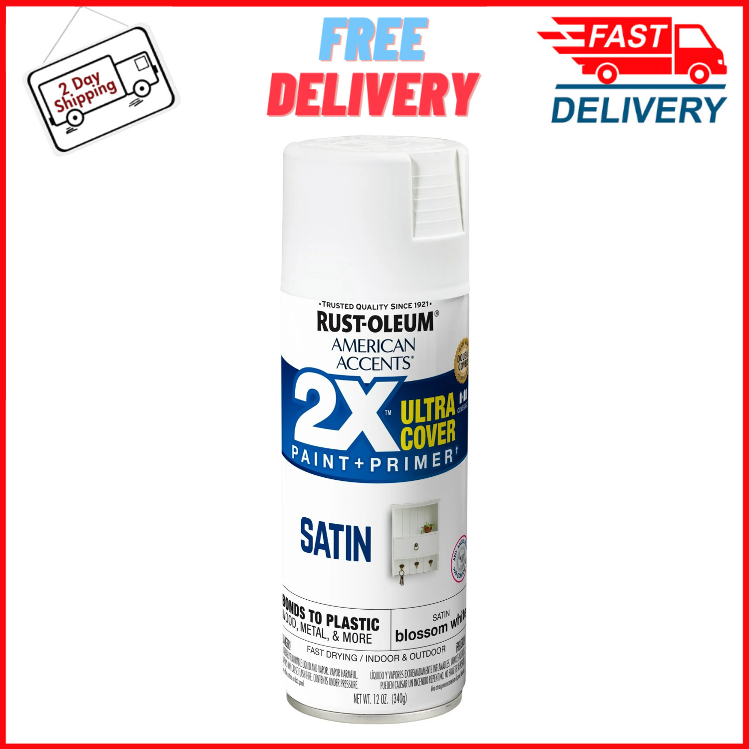 Blossom White Rust-Oleum American Accents 2X Ultra Cover Satin Spray Paint 12 oz