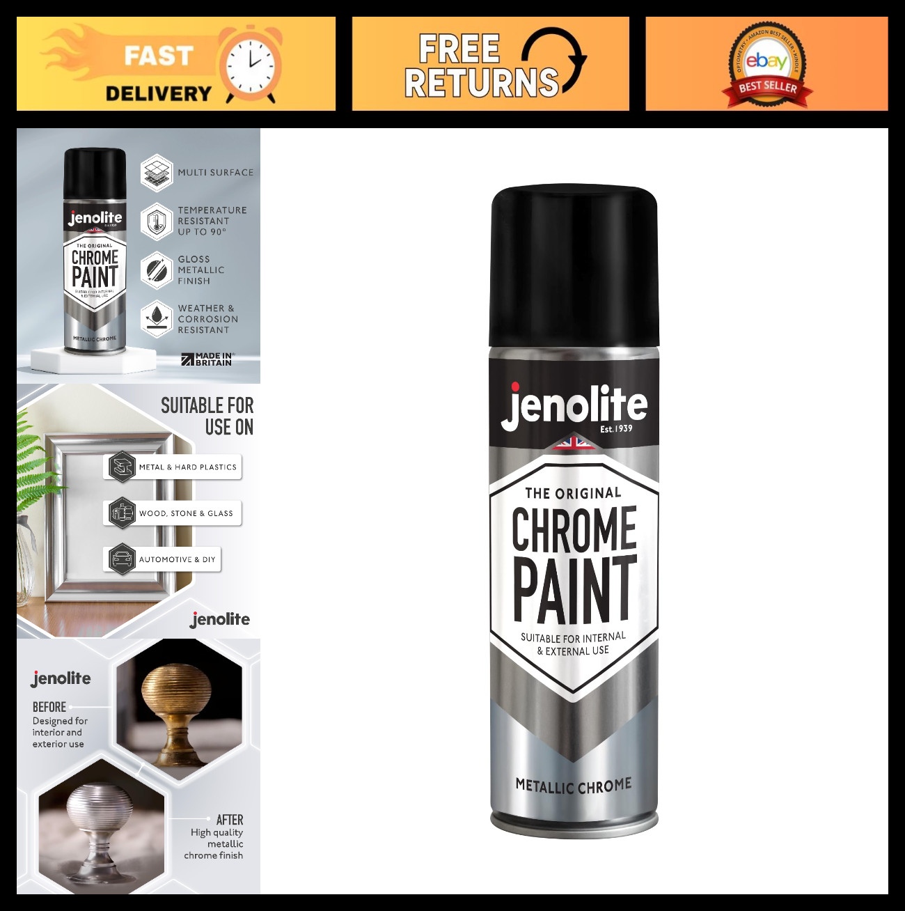 Chrome Spray Paint – Smooth Finish for Metal, Plastic & More – 400ml Multi-Surfa