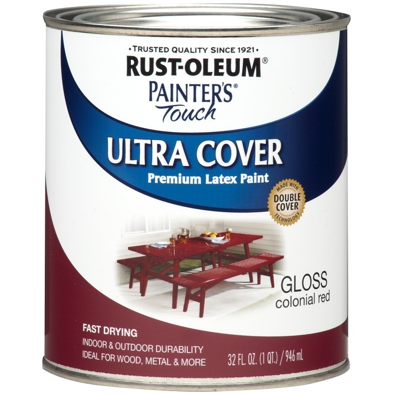 Rust-Oleum 1964502 Enamel Paint, Water, Gloss, Colonial Red, 1 qt, Can, 120 sq-f