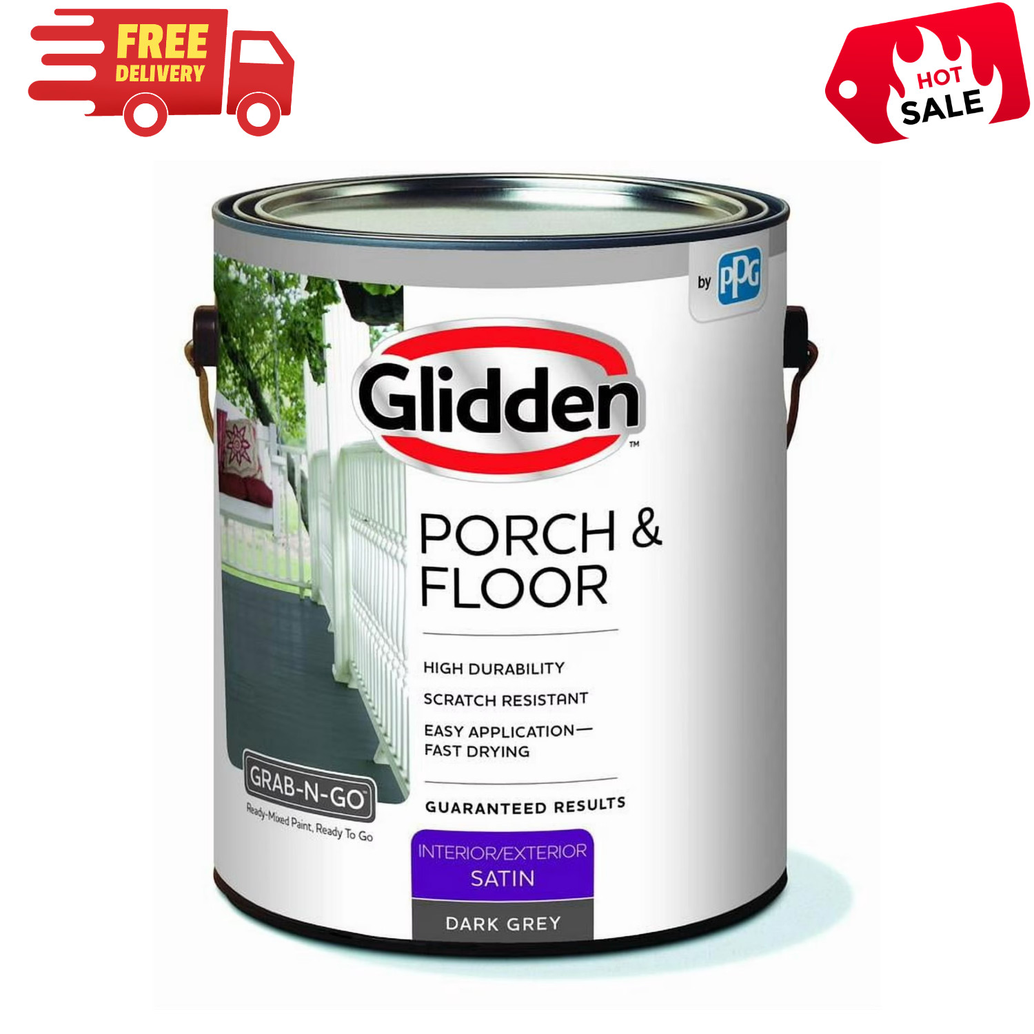 Glidden Porch Floor Satin Paint with Primer for Interior Exterior Use, Dark Gray