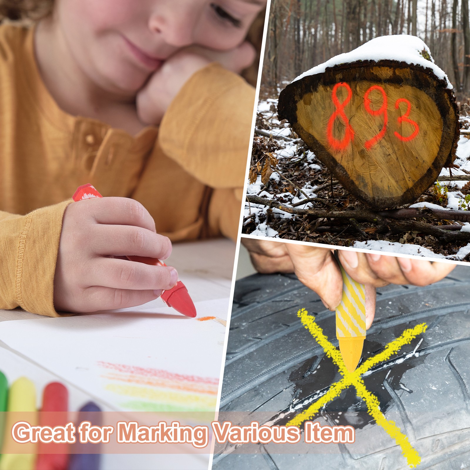 12Pcs Lumber Marking Crayons, 2.8″x0.4″ Tire Marker Drawing Crayons(Blue/Yellow)