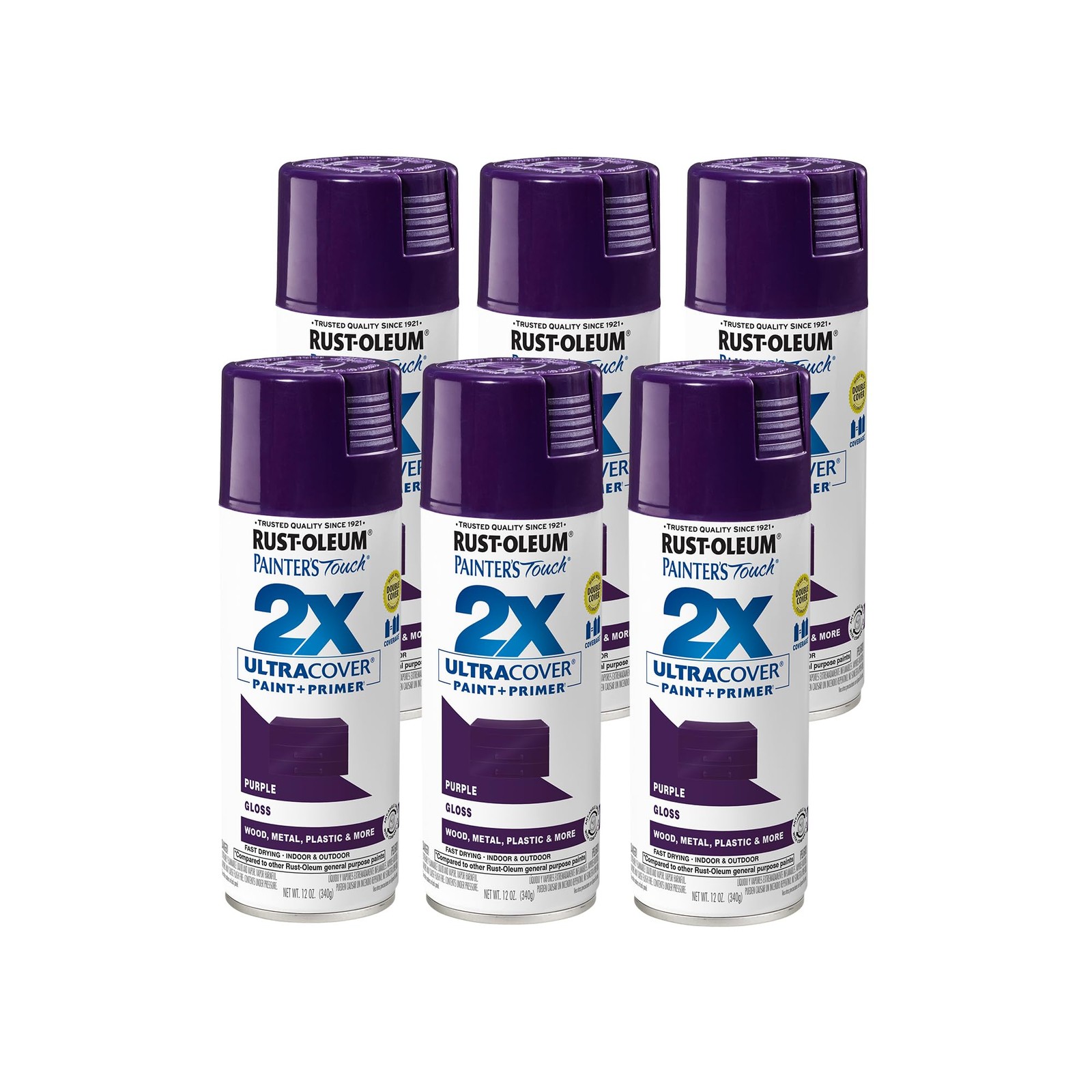 Painter’s Touch 2X Ultra Cover Gloss Purple Spray Paint 12 Oz Pack of 6