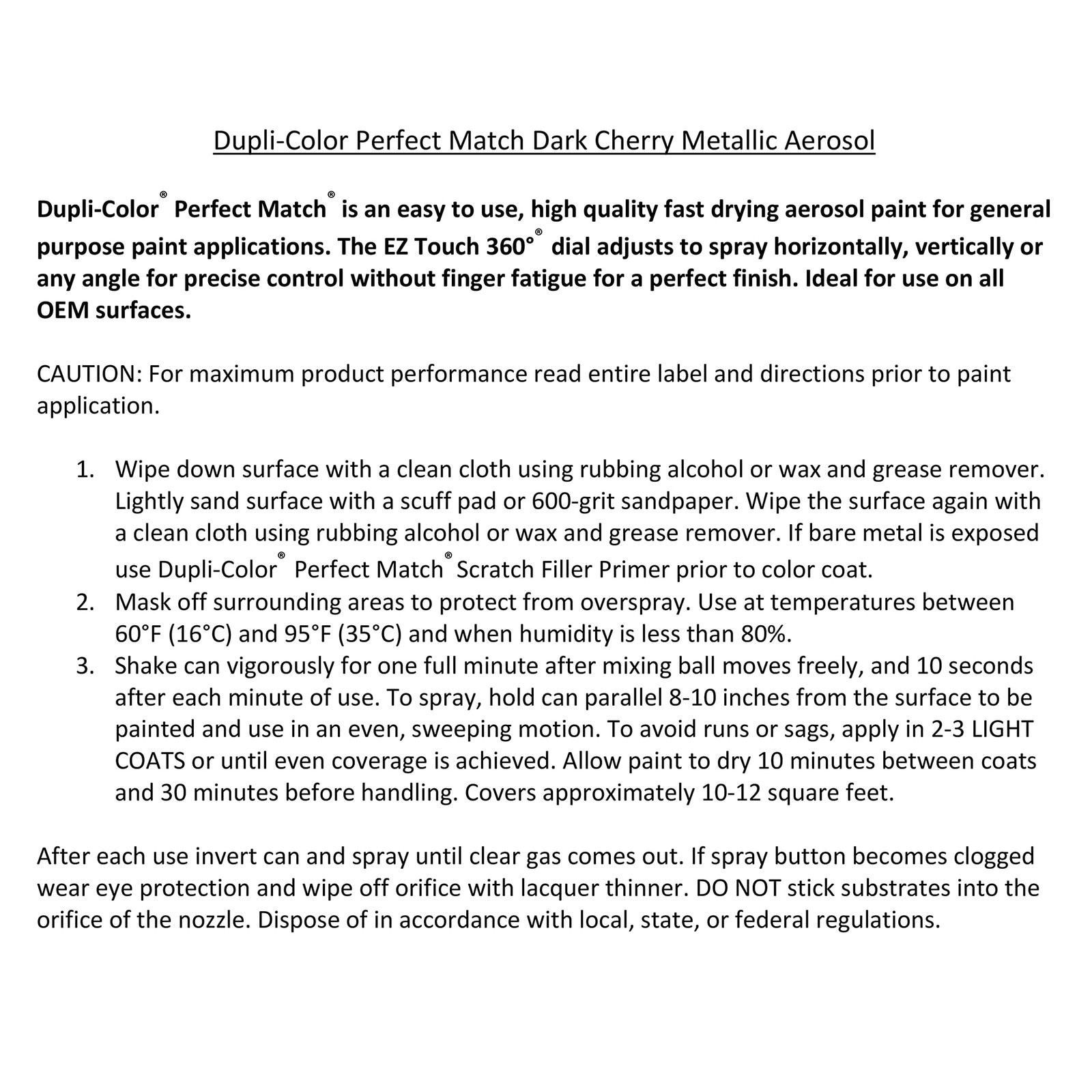 Perfect Match Automotive Paint, Dark Cherry, 8 oz Premium Quality Finish