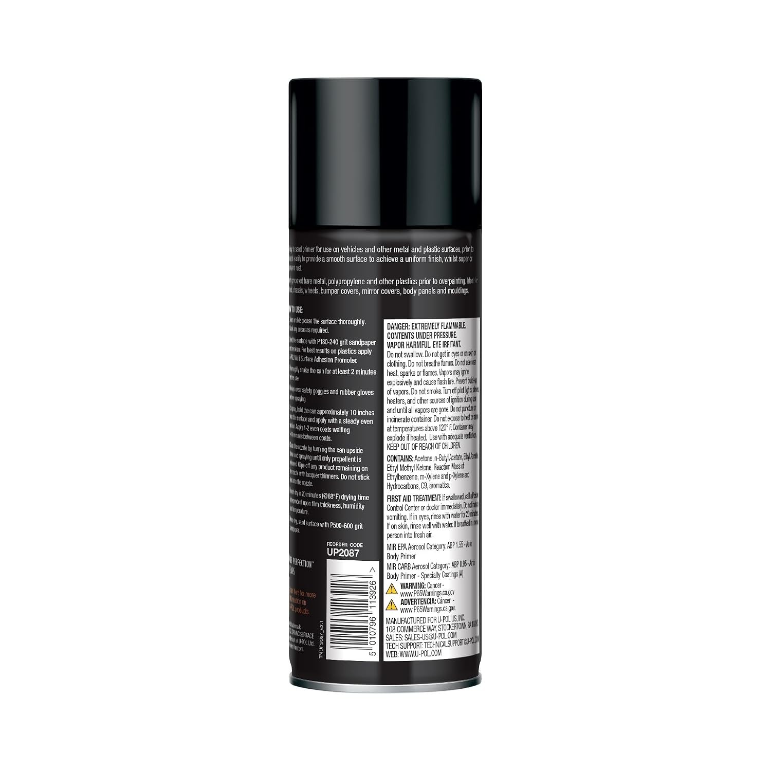 U-POL Sandable Primer, Fast-Drying, Black | Durable & All-Purpose Primer Spray W