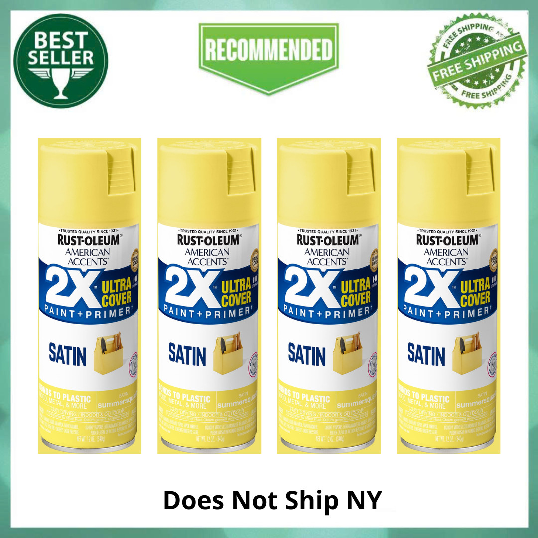 4 Pack Rust-Oleum 2X Ultra Cover Satin Spray Paint Summer Squash Yellow, 12oz