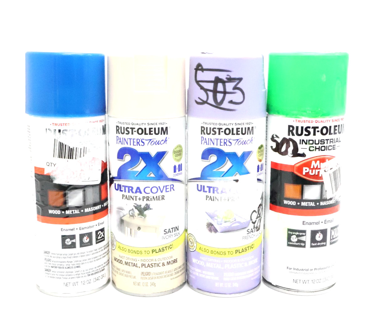 Lot of 4 Rust-Oleum Industrial Choice & Painter Touch 2X Ultra Cover Spray Paint