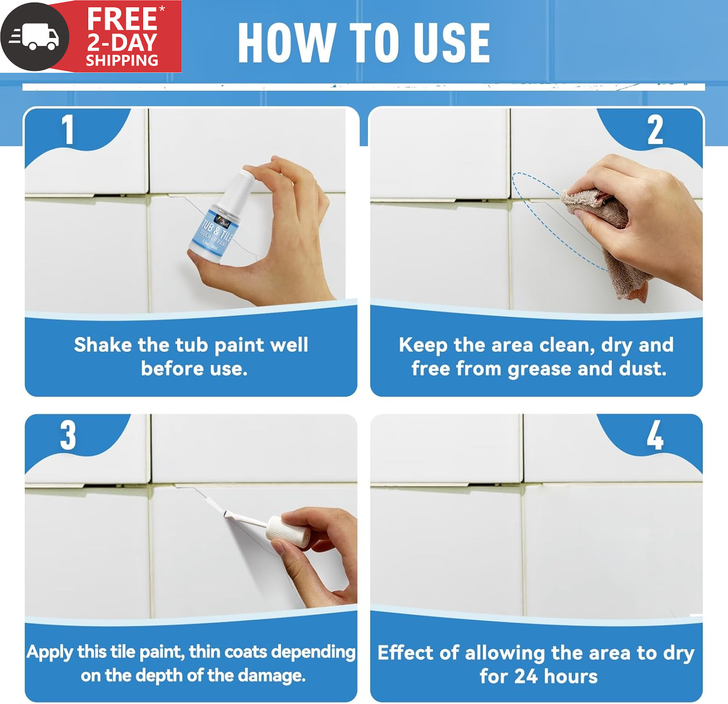 DWIL Tub and Tile Paint, White Touch up Paint for Porcelain, Scratches, Cracks a