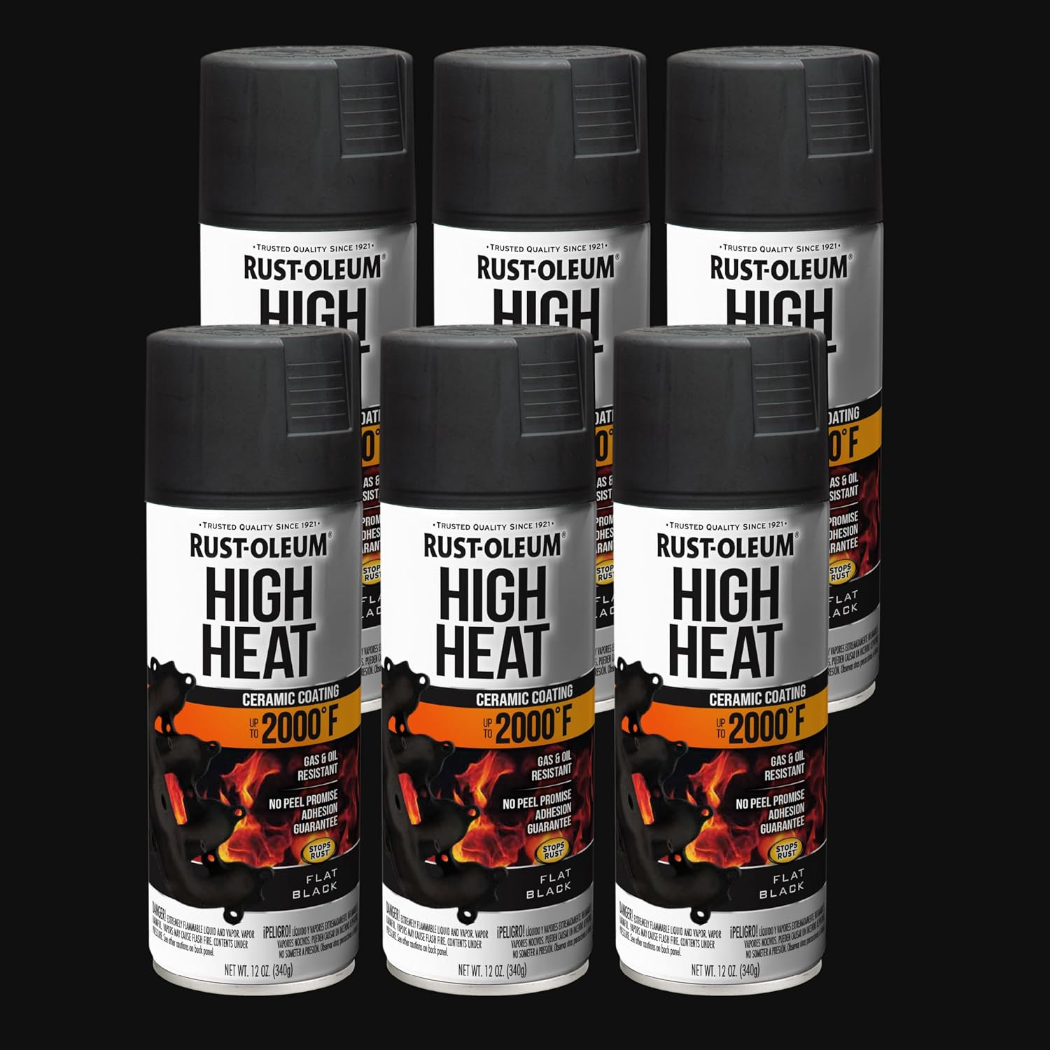 248903-6PK Automotive High Heat Spray Paint, 12 Oz, Flat Black, 6 Pack