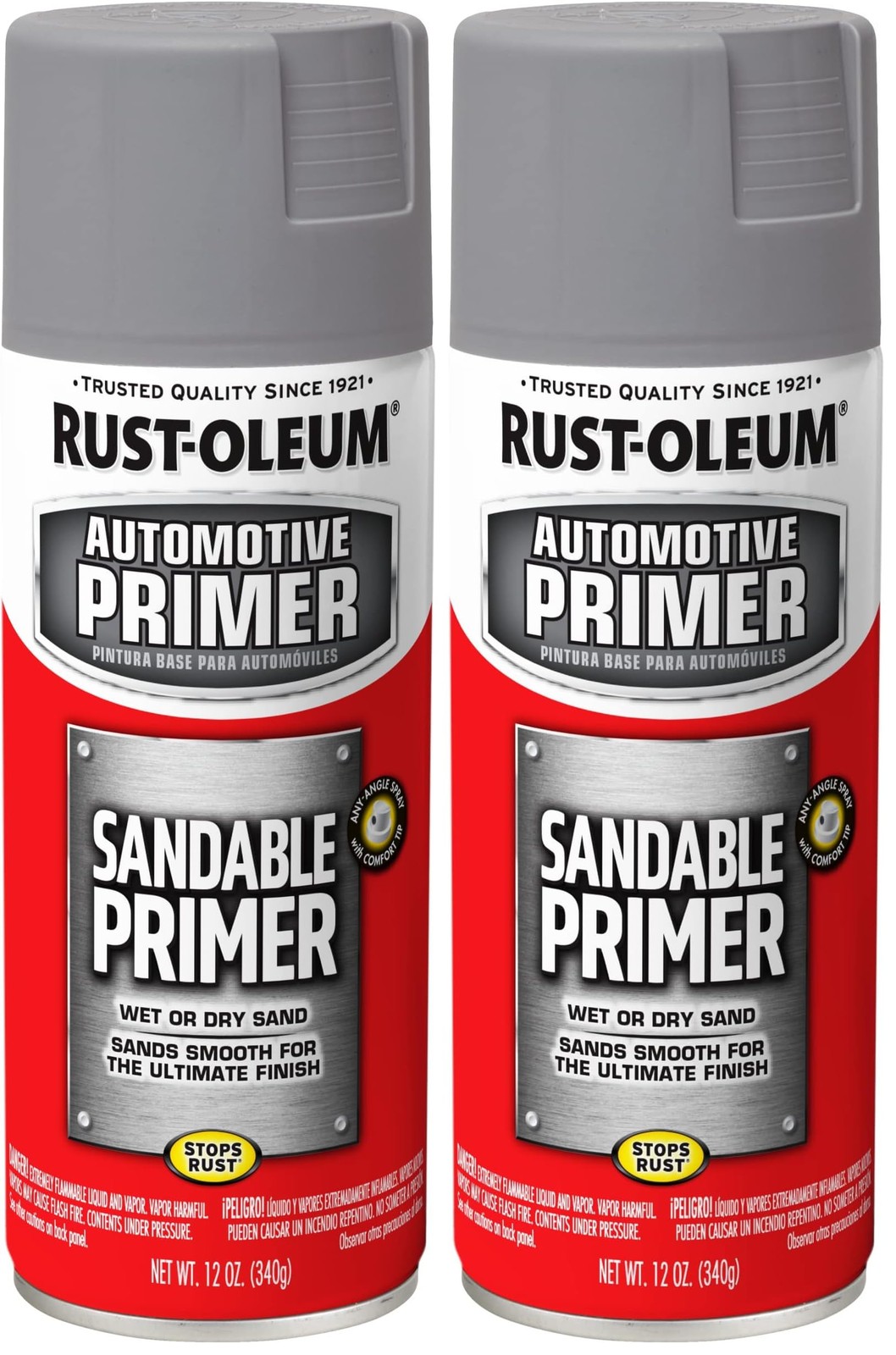 Rust-Oleum 249415 Automotive Sandable Primer Spray, 12 oz, Gray (Pack of 2)
