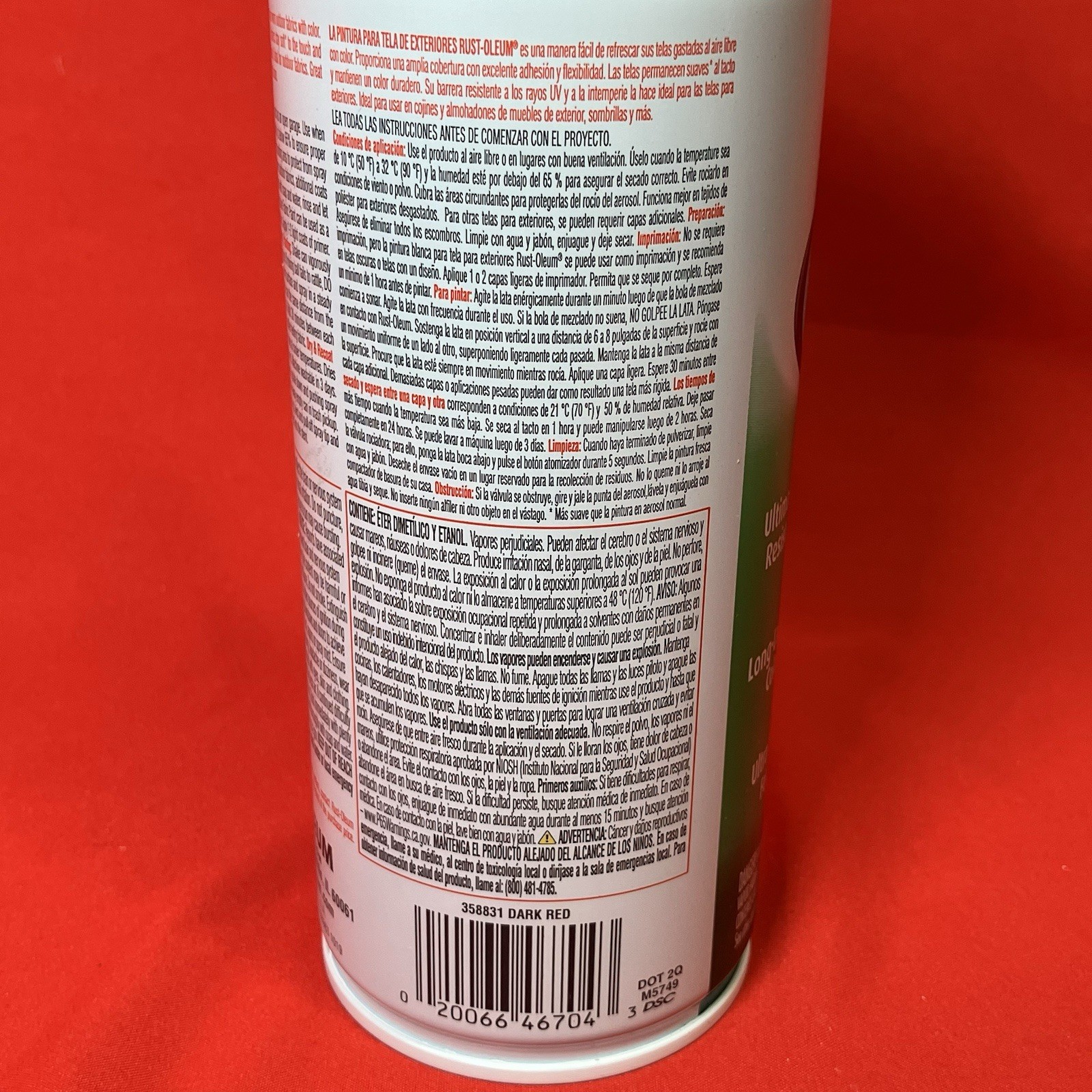 2 – 12oz Rust-Oleum Outdoor Fabric Paint / Dark Red / Spray Paint / 358831