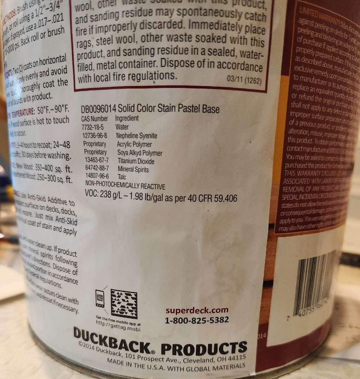 Superdeck Solid Flat Pastel Base Acrylic Latex Wood Stain 1 gal