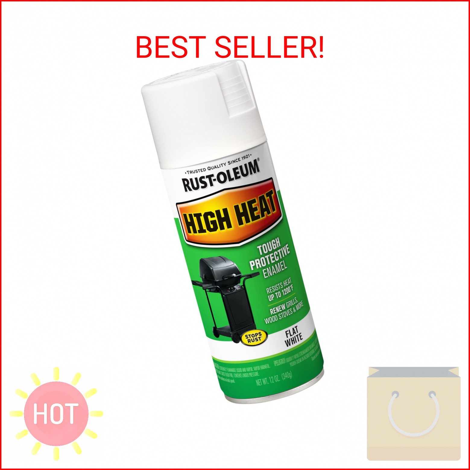 Rust-Oleum 7751830 High Heat Enamel Spray Paint, White, 12-Ounce