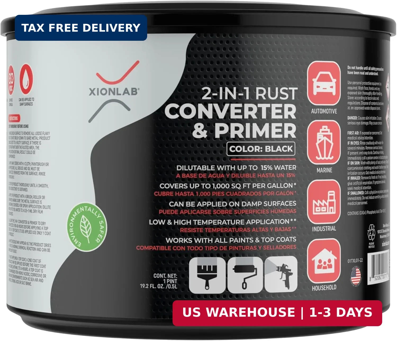 2-in-1 Rust Converter & Metal Primer, Black Rust Inhibitor Paint for Metal, Auto
