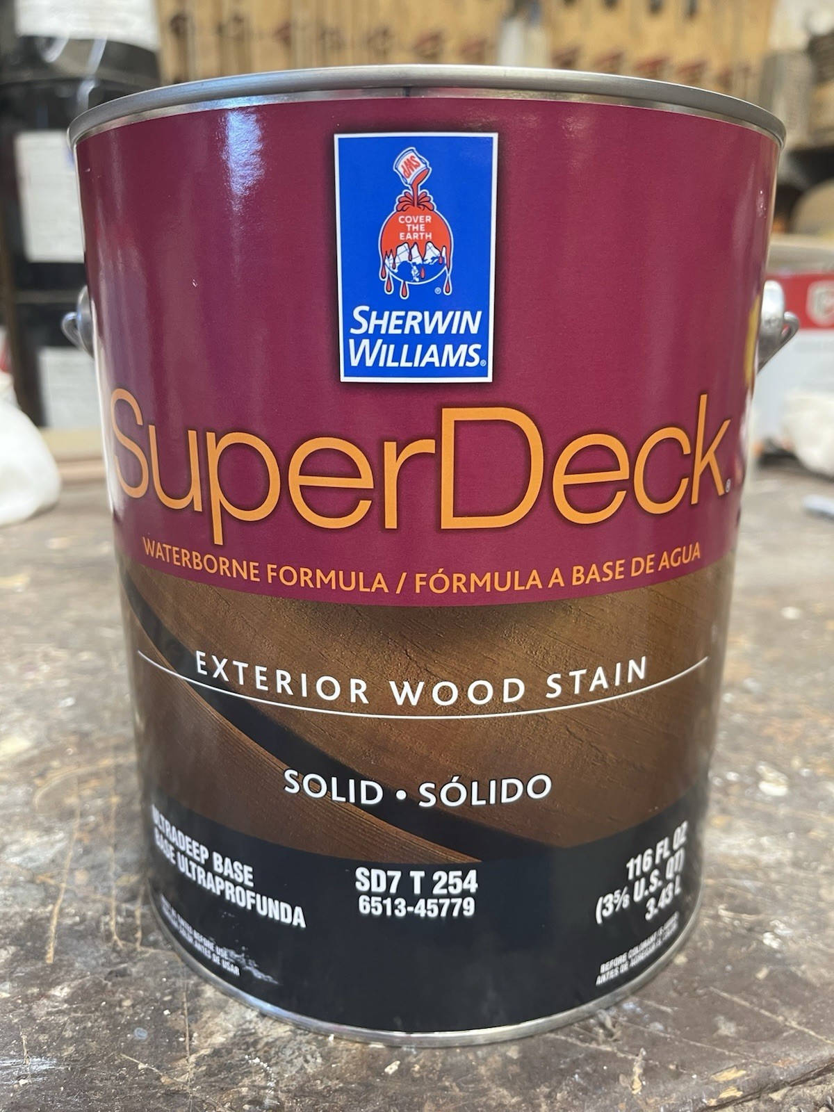 1 Gallon Sherwin Williams Super Deck Exterior Solid Color Stain/ Medium Brown