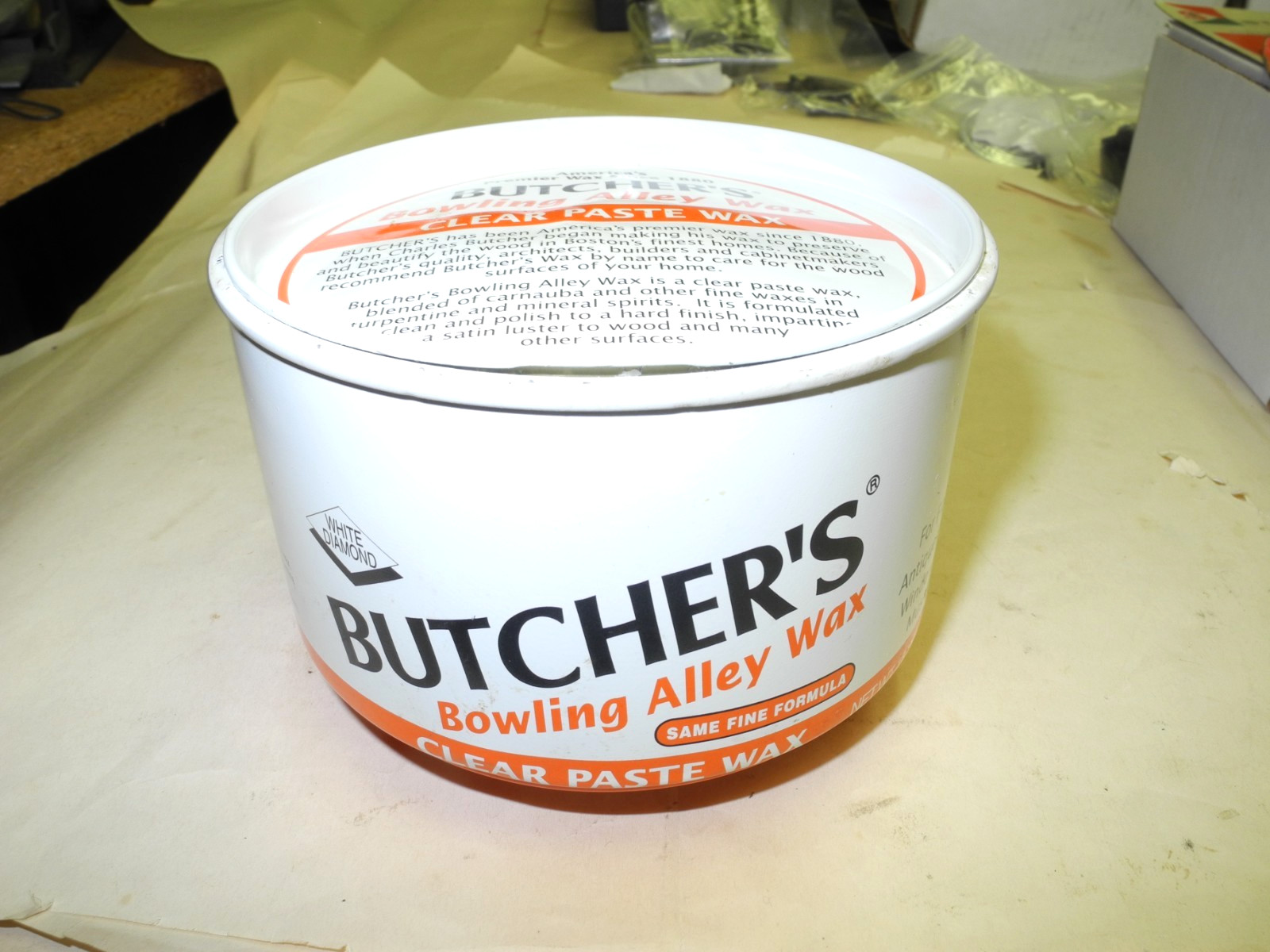 Butchers White Diamond Bowling Alley Wax Clear Paste Wax 1 lb can, 50% full
