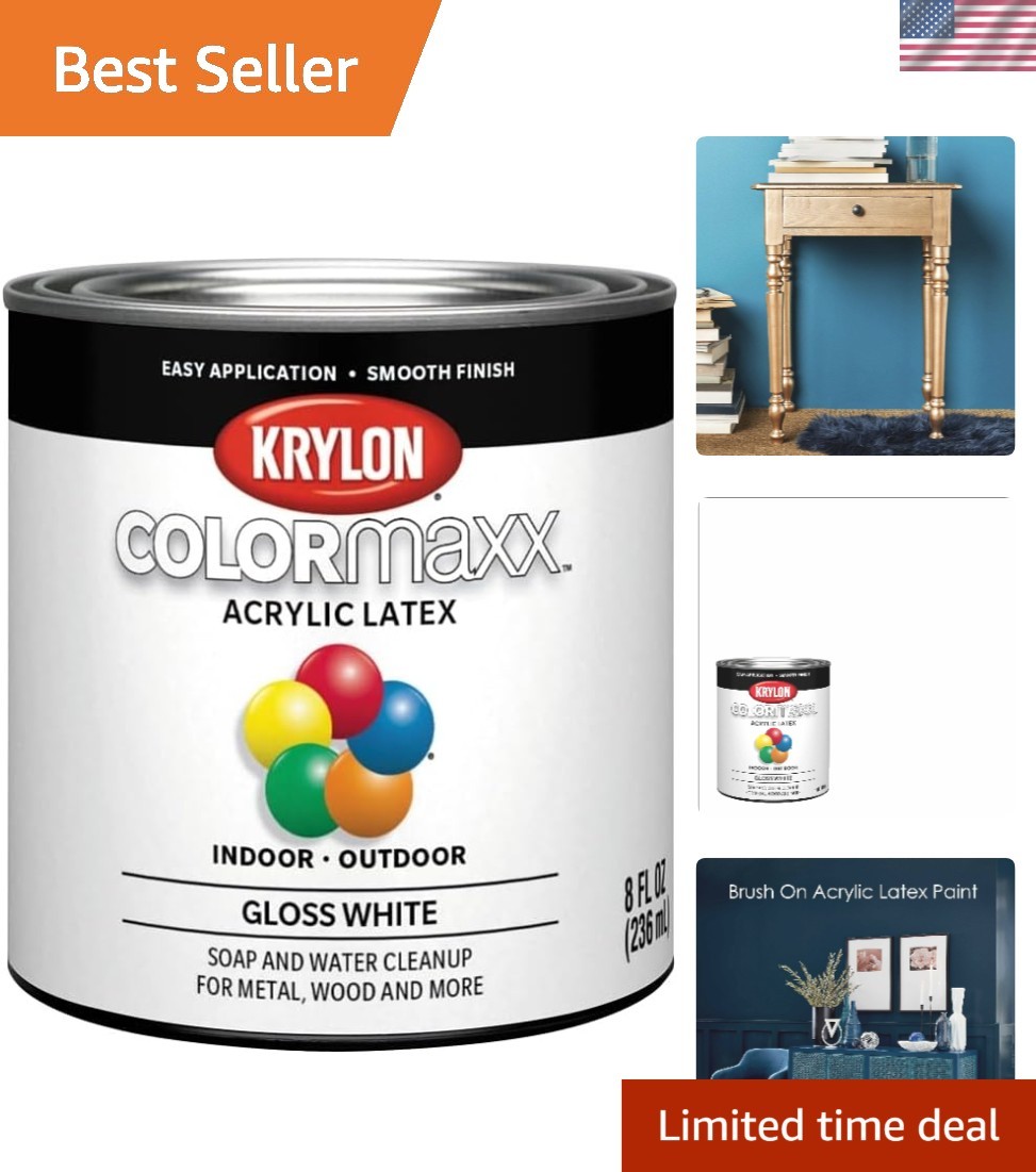 Krylon COLORmaxx 8 Fl Oz Gloss White Paint – Versatile for All Surfaces – 1/2 Pt