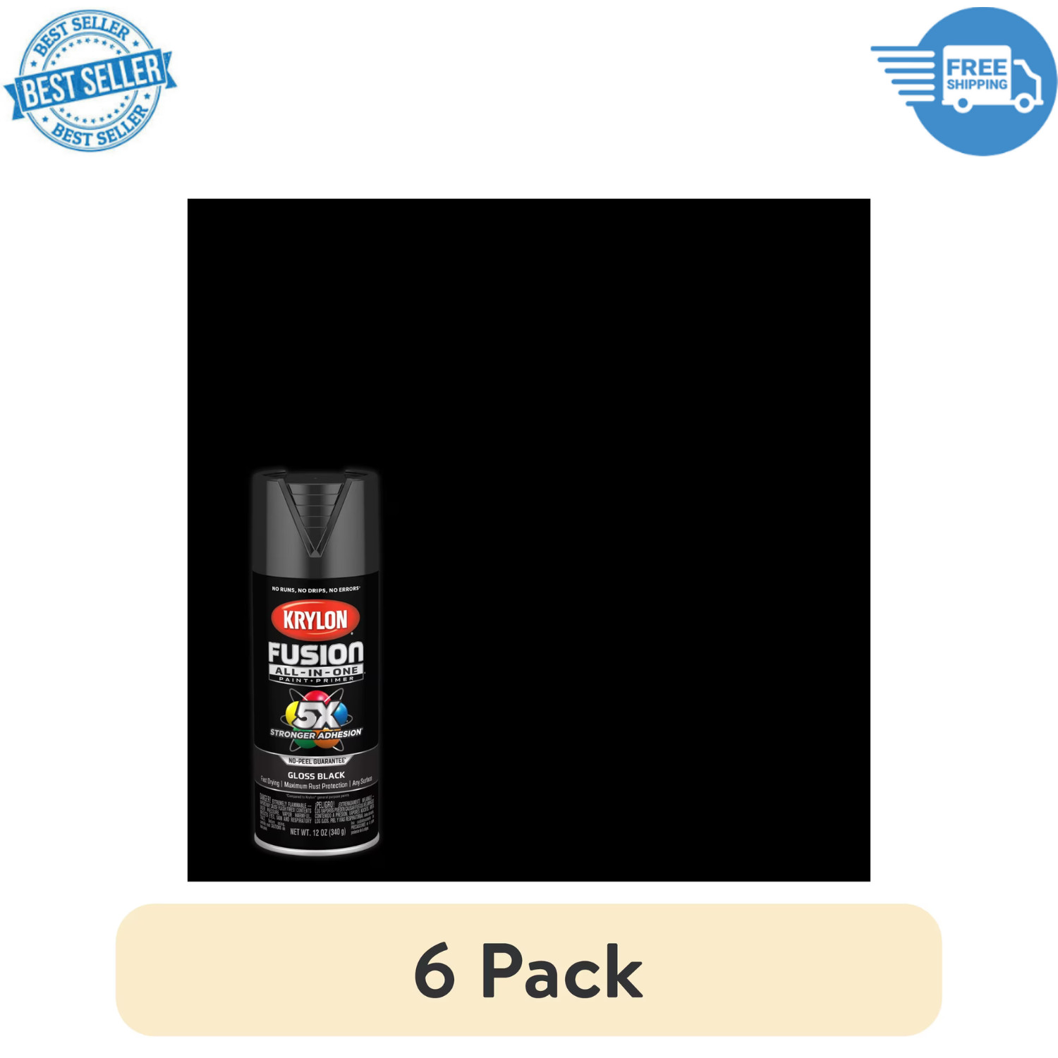 (6 pack) Krylon Fusion All-In-One, Gloss, Black, 12 oz