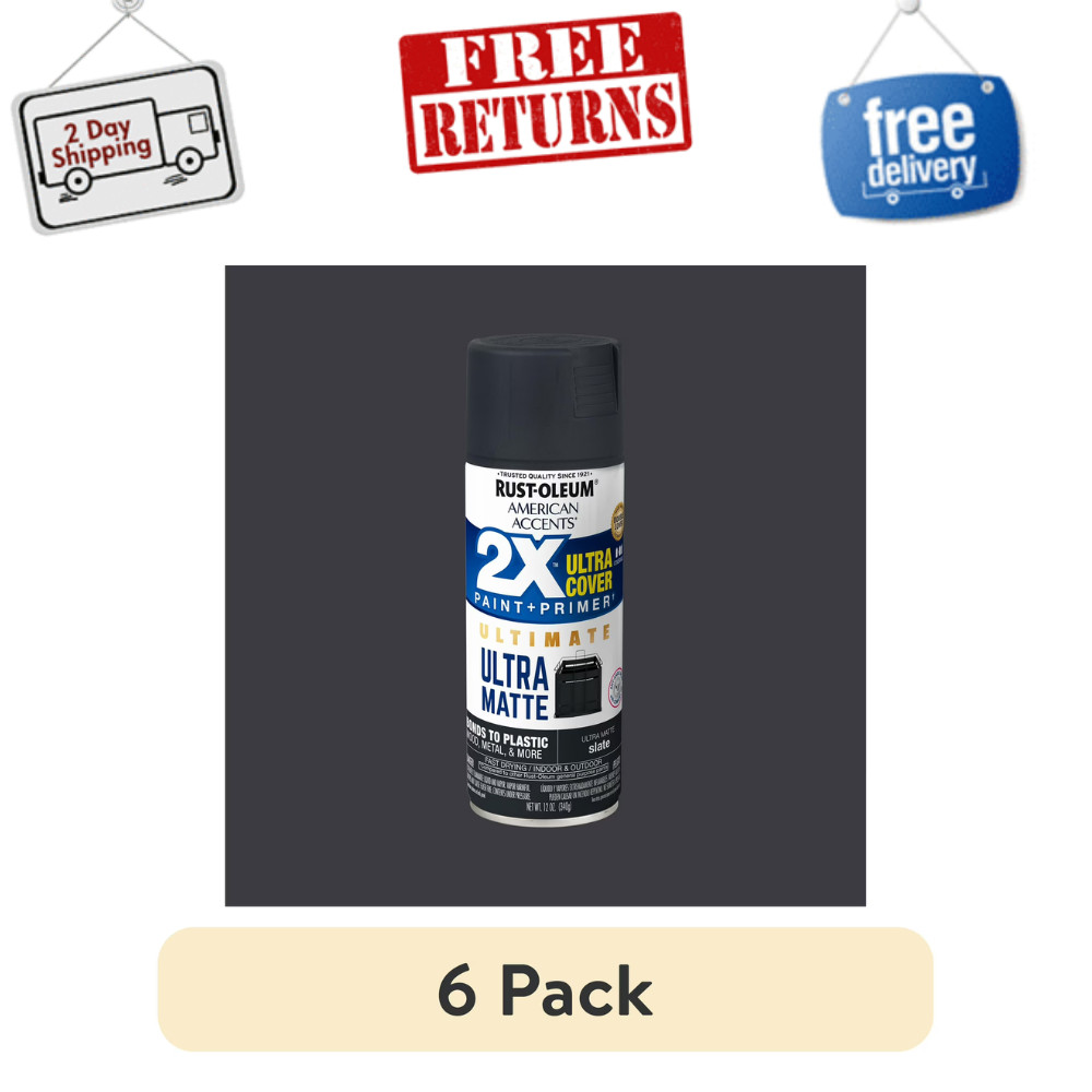 (6 Pack) Rust-Oleum, Slate Ultra Matte Spray Paint, 2X Ultra Cover, Paint+Primer