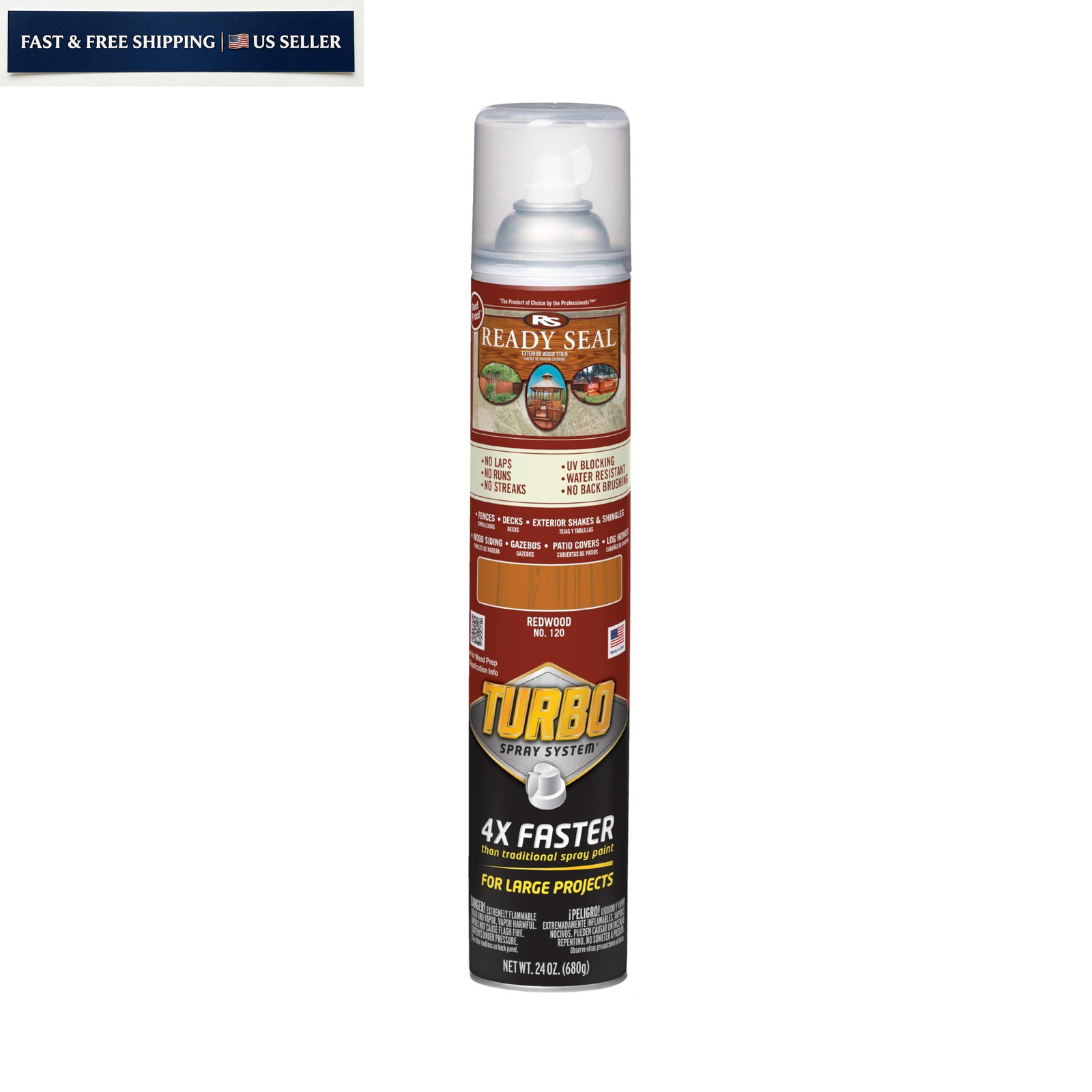 Ready Seal Exterior Wood Stain | Turbo 24 Ounce Spray (Pack of 1), Redwood
