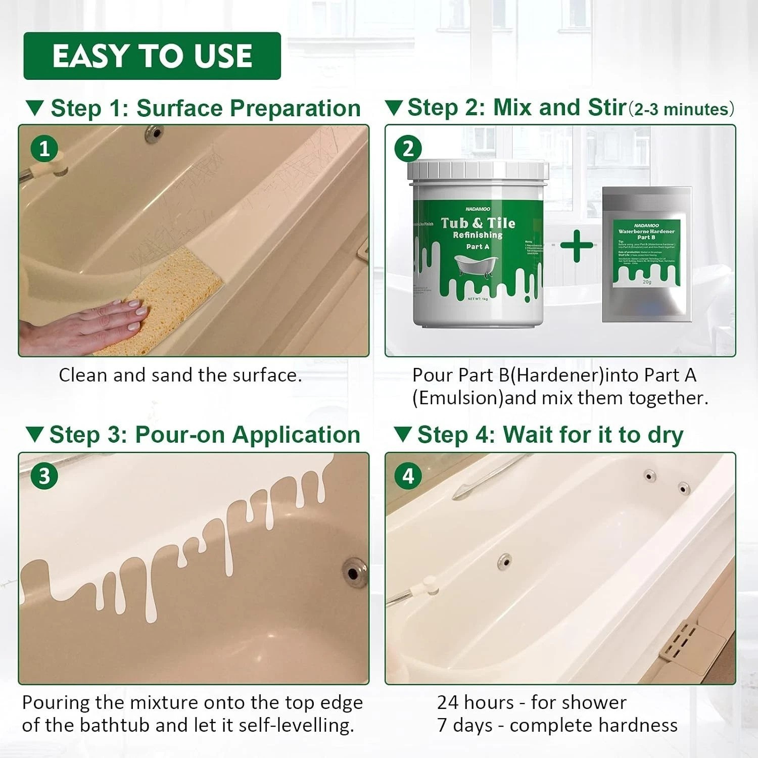 DIY Tub & Tile Refinishing Kit – 500g Emulsion, 25 sq ft Coverage, Matte Finish