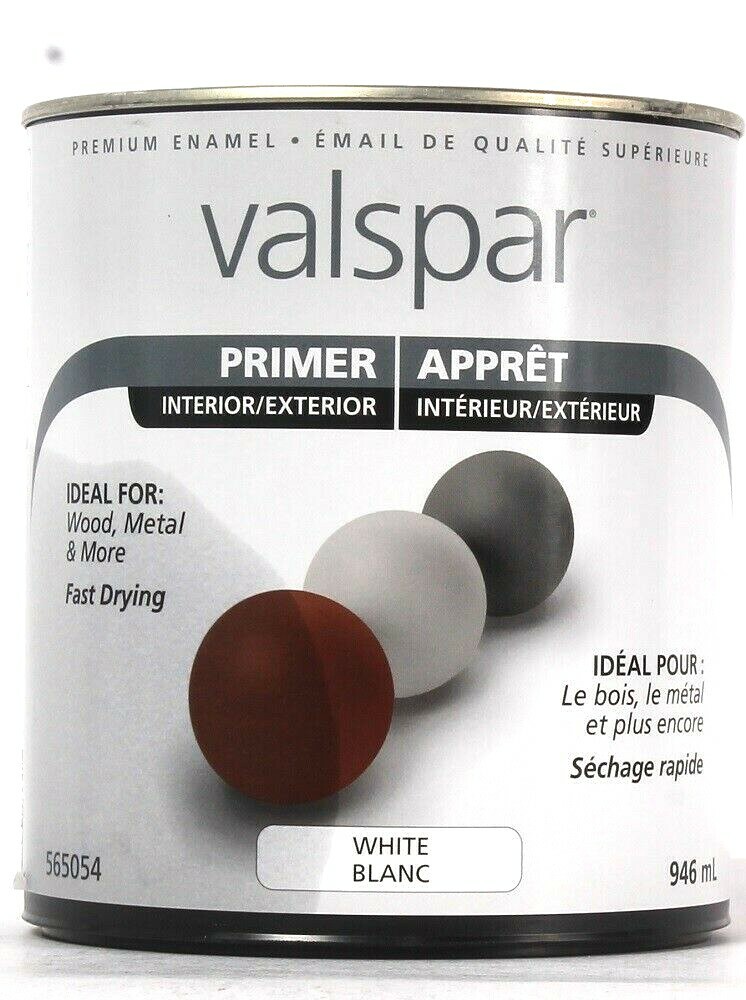 1 Can Valspar 946 mL Primer 565054 White Interior & Exterior Fast Drying