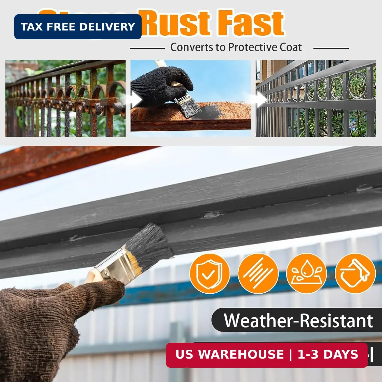 Rust Converter Paint Gray 35oz – 2-in-1 Rust Proof Paint & Metal Primer, Anti Ru