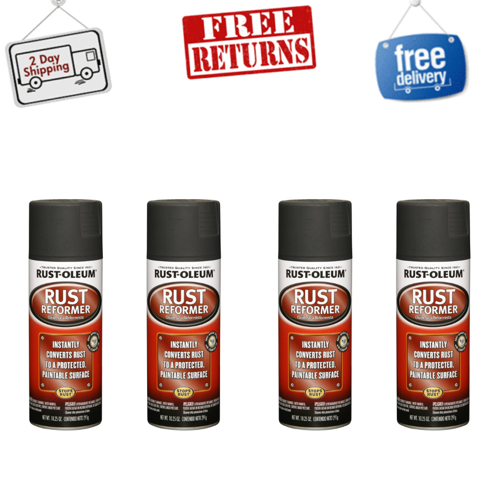 (4 Pack) Rust-Oleum Automotive Rust Reformer Flat Spray Paint, Black, 10.25 oz