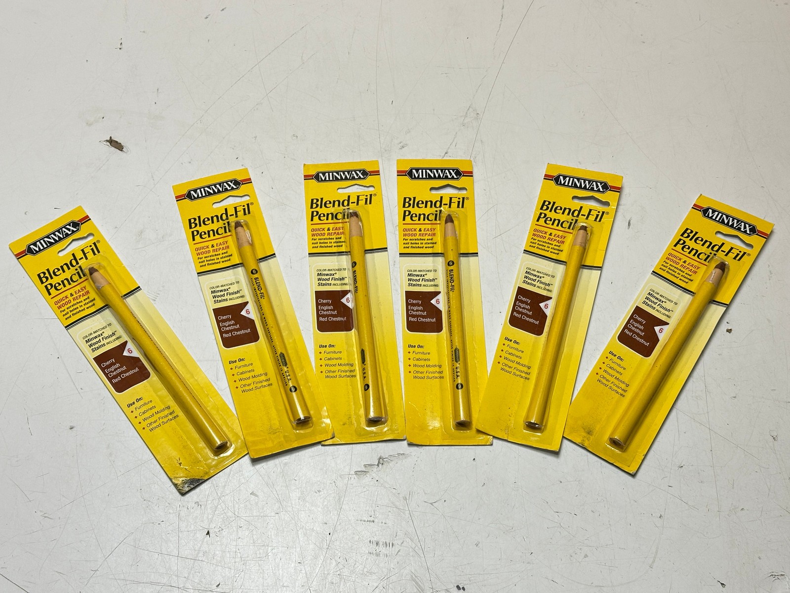 6x Lot Minwax Blend-Fil Pencil #6 Cherry, English Chesnut, Red Chesnut