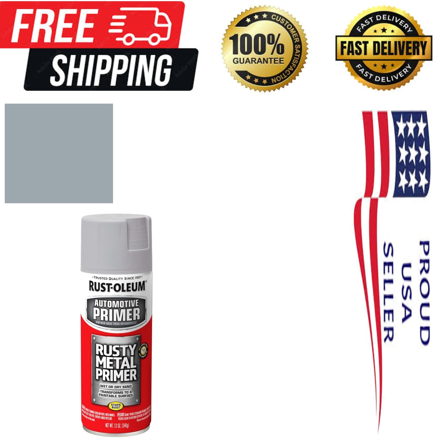 Rust-Oleum 249331 Automotive Rusty Metal Primer Spray Paint, 12 oz., Light Gray