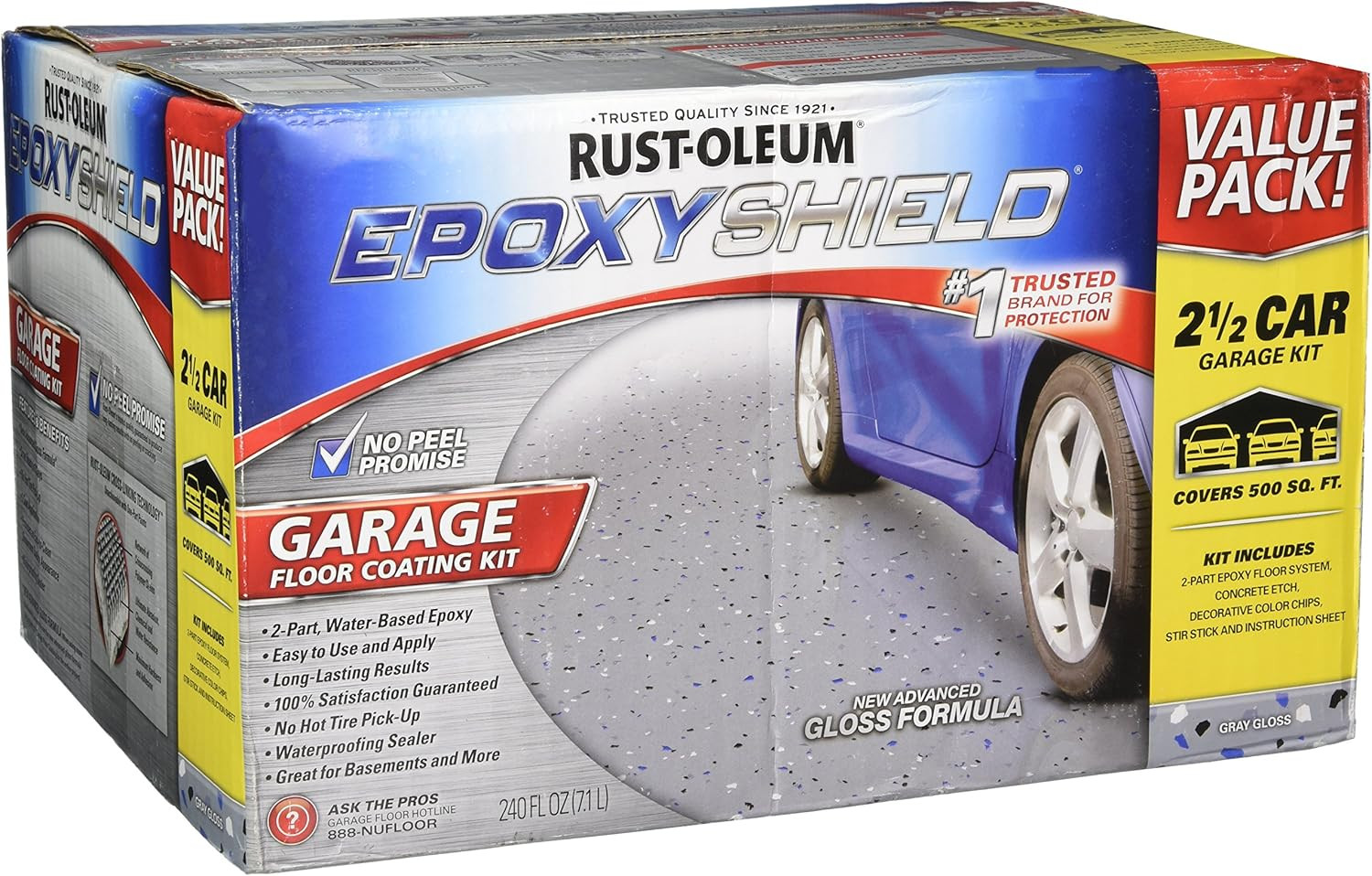 251870 EPOXYSHIELD Garage Floor Coating Kit, 2.5 Car, Gloss Gray